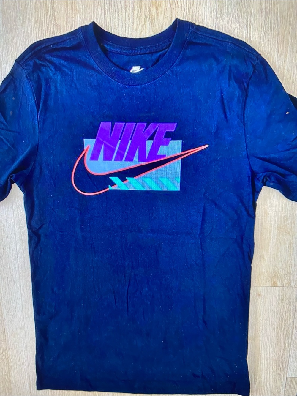 Nike Navy Short-Sleeve Tee with Purple & Teal Logo